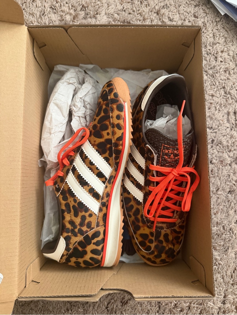 adidas Leopard-Print Sneakers with Bright Orange Laces
